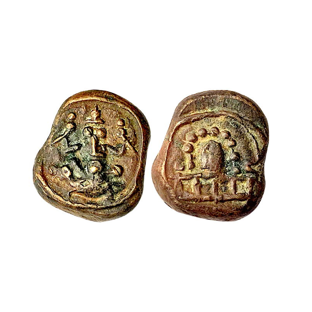 Rajas of Sivaganga Kasu, 3.5g. Copper, Obv. Ganesha seated, rev. Lingam. Extremely Fine, r