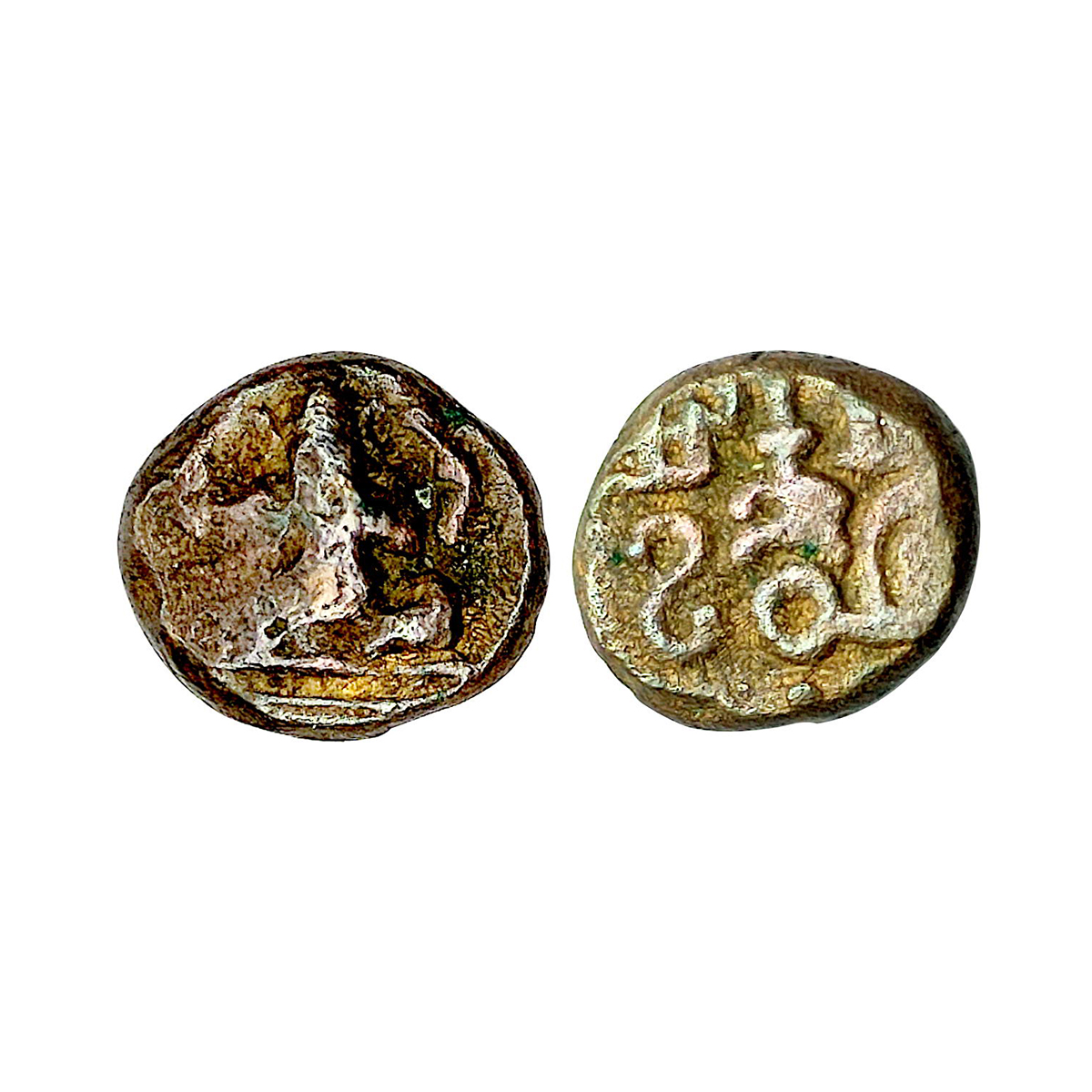 Gingee Marathas, Kasu, 2.5g. Copper, Obv. Ganesha seated, rev. Typical Gingee Dagger separ
