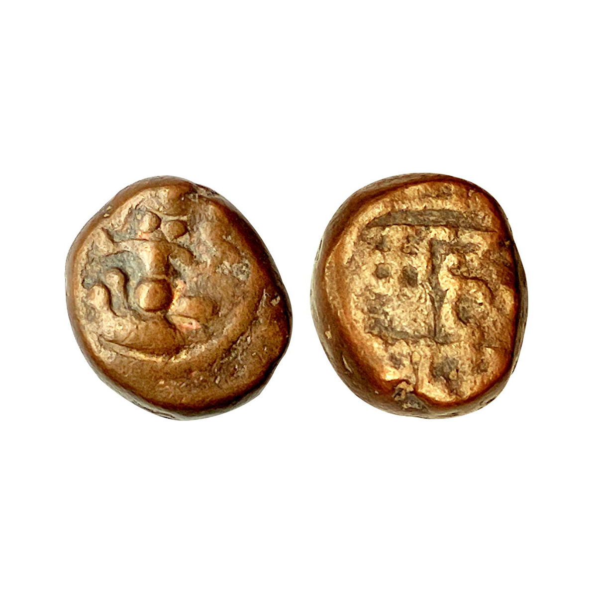 Tanjore Marathas, Kasu, 3.8g. Copper, Obv. Ganesha seated on mouse, rev. "Maharaj" in Naga