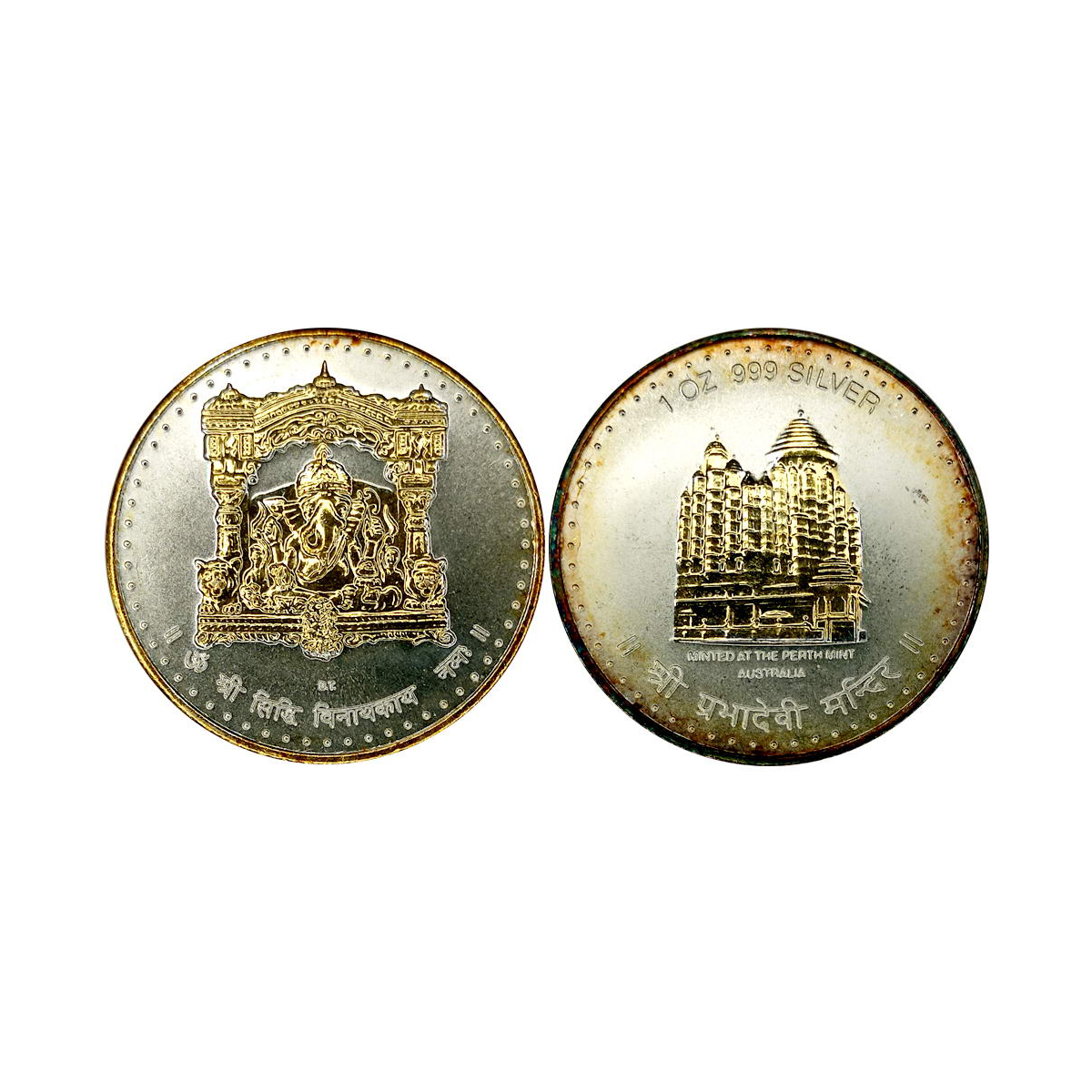 Perth Mint, Ounce, 31.6 g. Gold gilt&nbsp;on Silver, Proof, Obv. The Siddhi Vinayaka idol 