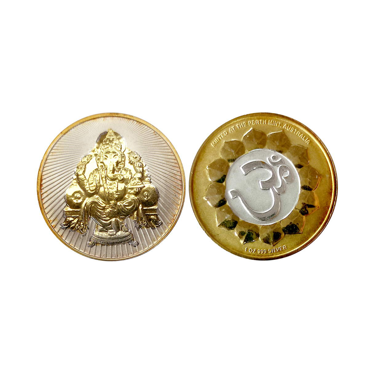 Perth Mint, Ounce, 31.6 g. Gold gilt&nbsp;on Silver, Proof, Obv. Ganesha seated on throne.