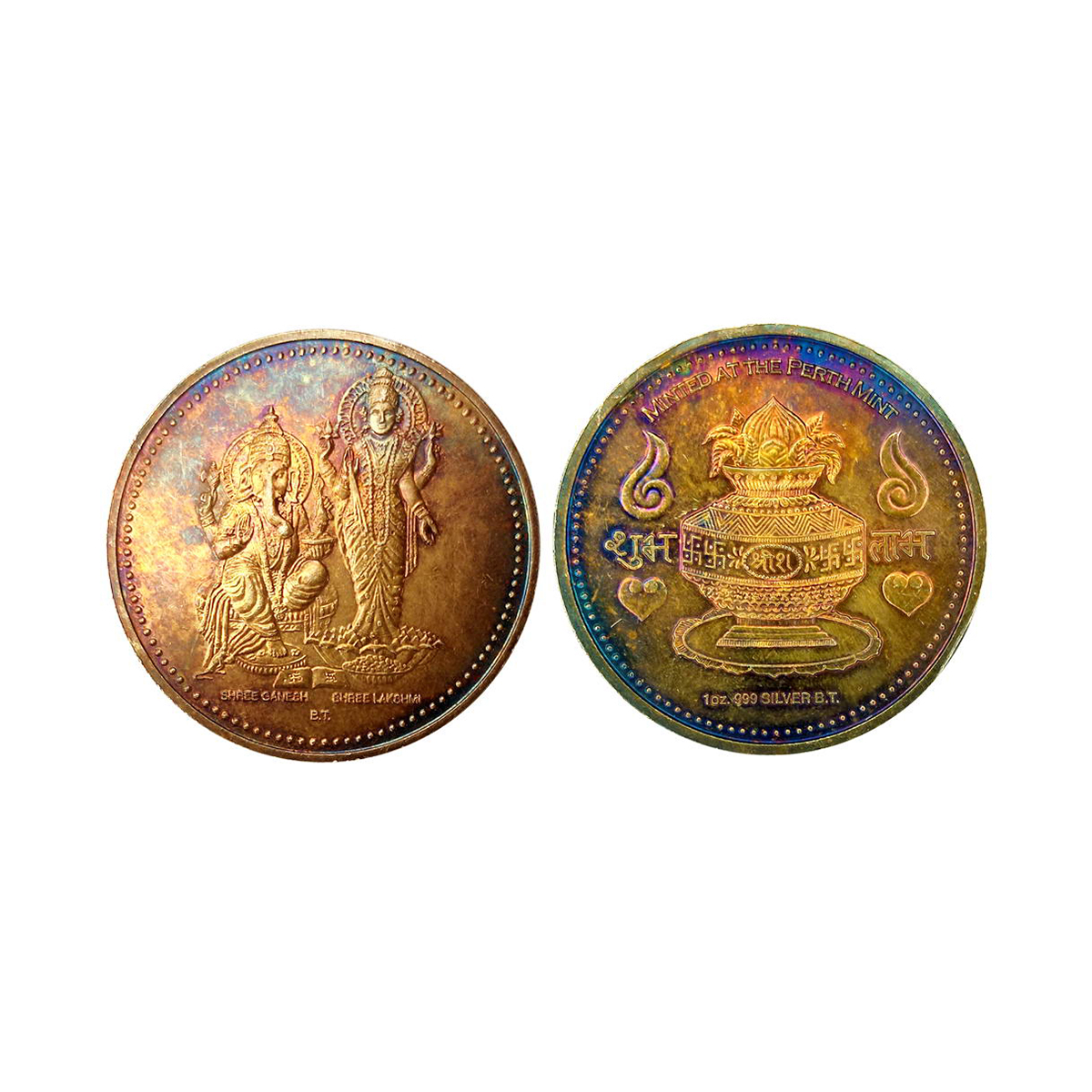 Perth Mint, Ounce, 31.6 g. Gold gilt&nbsp;on Silver, circulated, Obv. Ganesha and Laxmi on