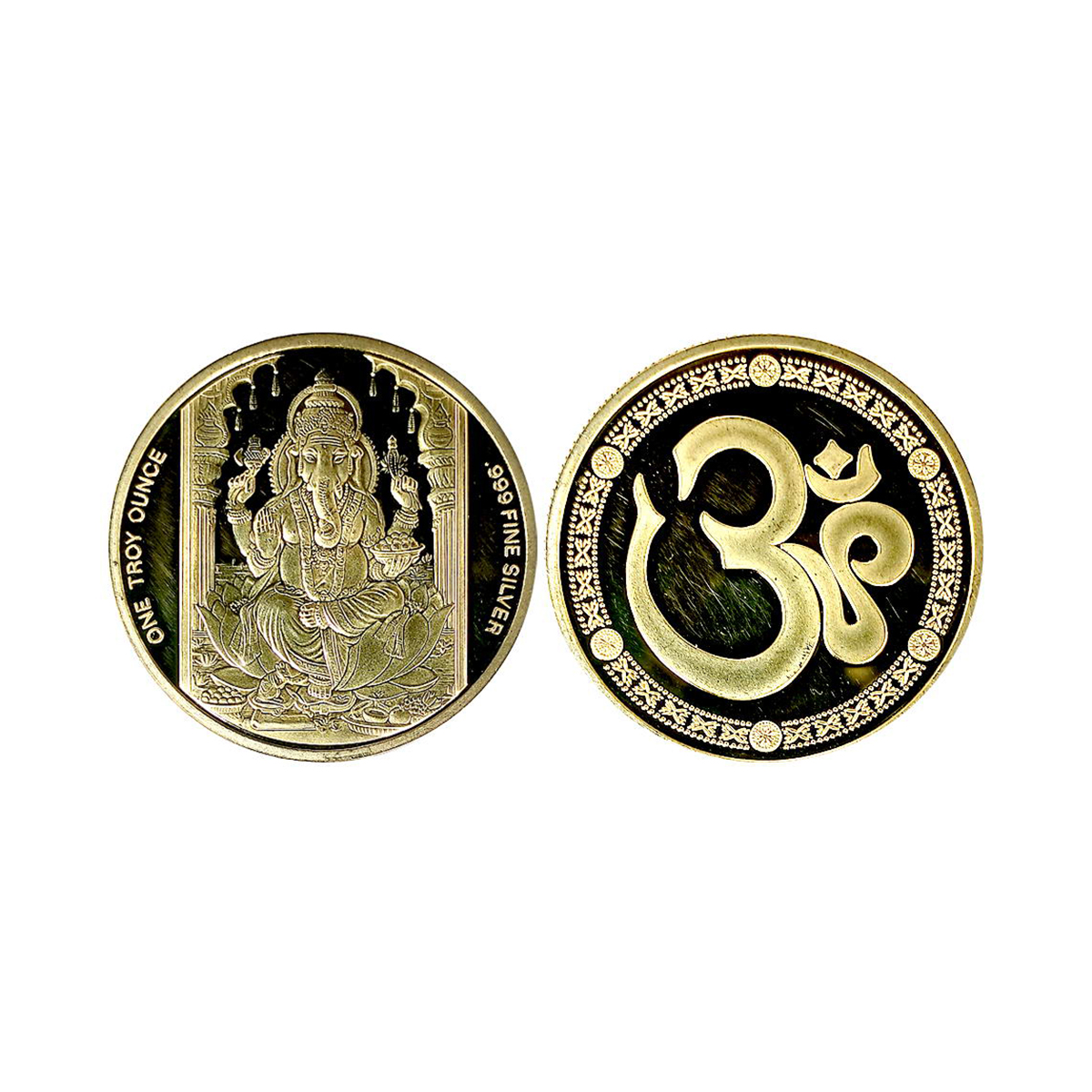 British Royal Mint, Ounce, 31.4 g. Gold gilt&nbsp;on Silver, Proof, Obv. Ganesha seated on