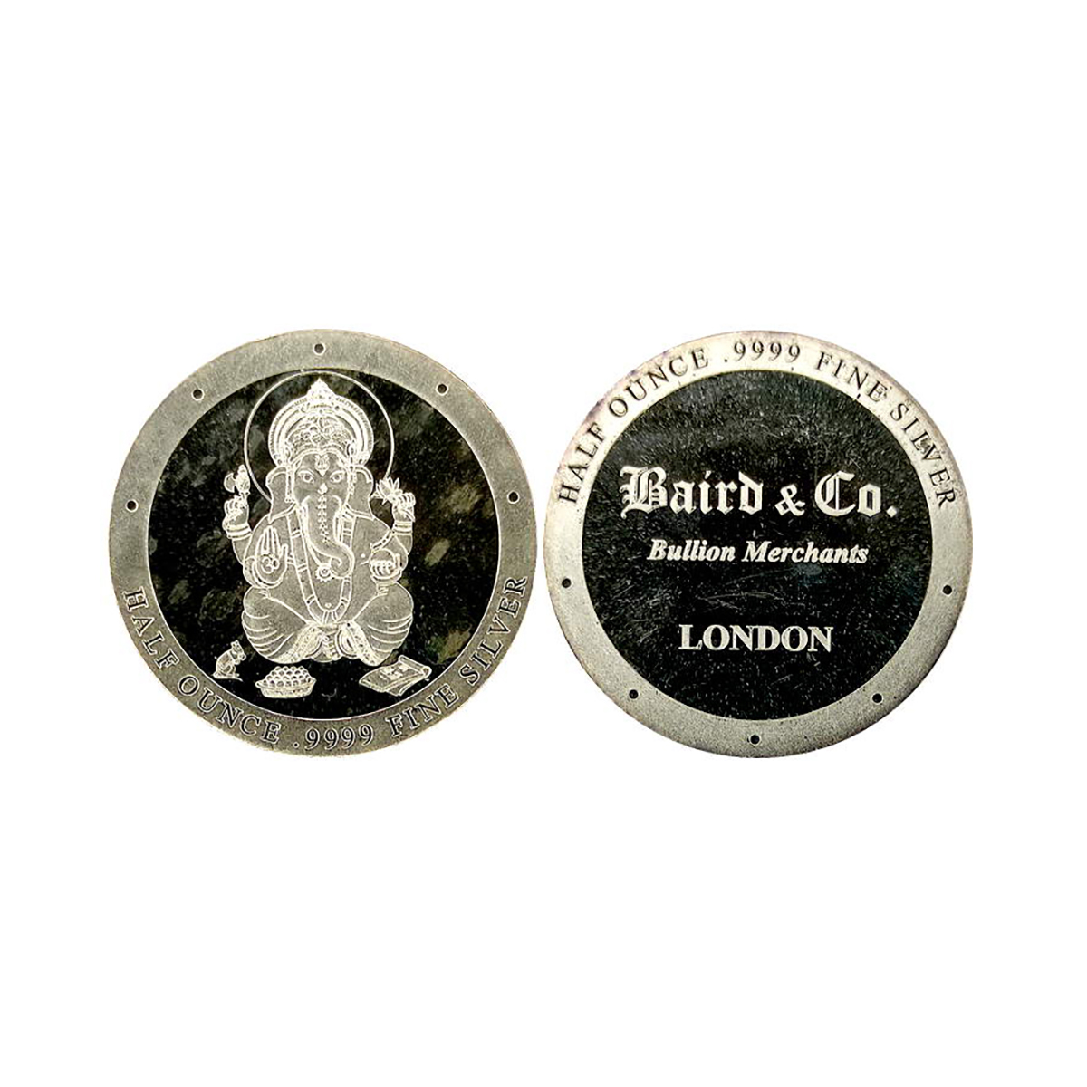 London Mint, Half Ounce, 15.7 g. Silver, Uncirculated, Obv. Ganesha seated and legend " ha
