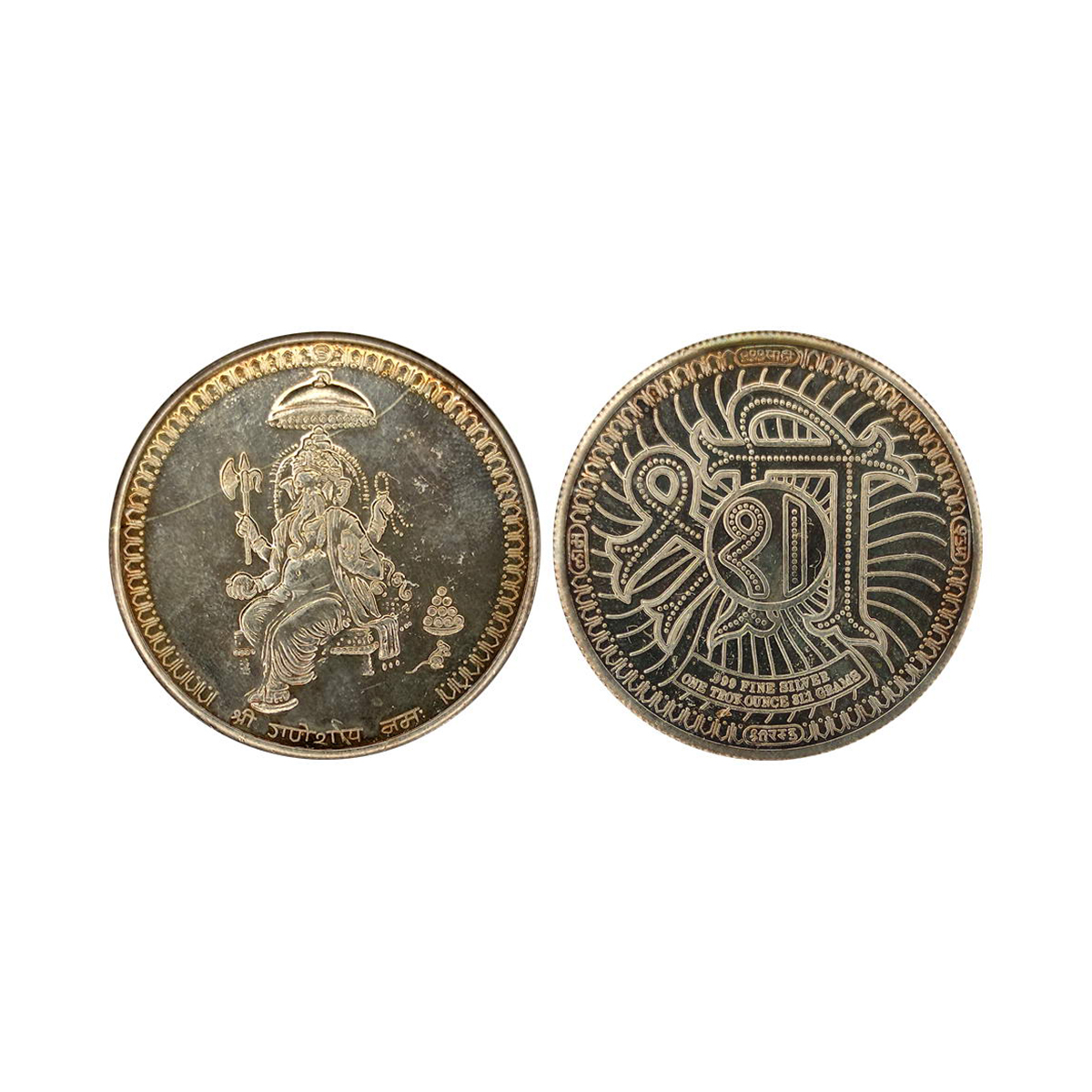 Swiss Mint, Switzerland, Ounce, 31.1g. Silver, Uncirculated, Obv. Ganesha seated under a C
