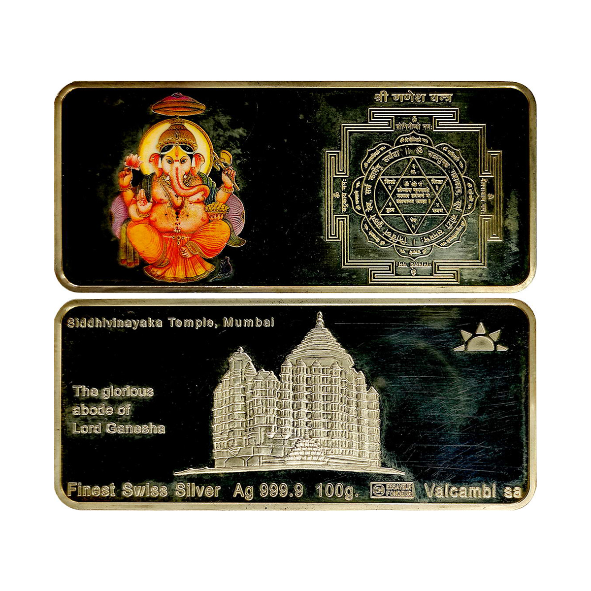 Valcambi Mint, Switzerland, 100 g. Silver and enamel, Proof, Obv. Ganesha seated on throne