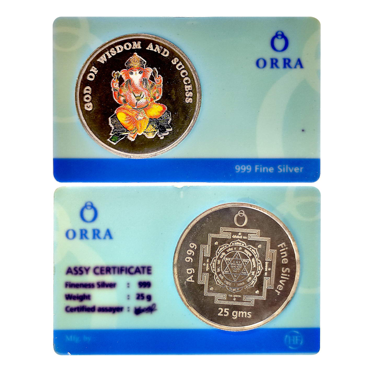 ORRA. 25g. Silver and Enamel. Obv. Ganesha seated on a low pedestal. Rev. Ganesha Yantra a