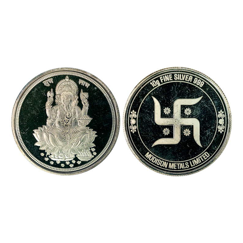 ODISON. 10g. Silver. Obv. Ganesha seated on a lotus, rev. Swastika and legend " MODISONS M