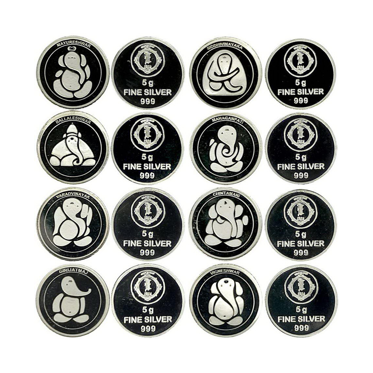 Asta Vinayaka Ganapati, maharashtra, 8 pieces of 5 gm each (40g.) silver. Issued by the In