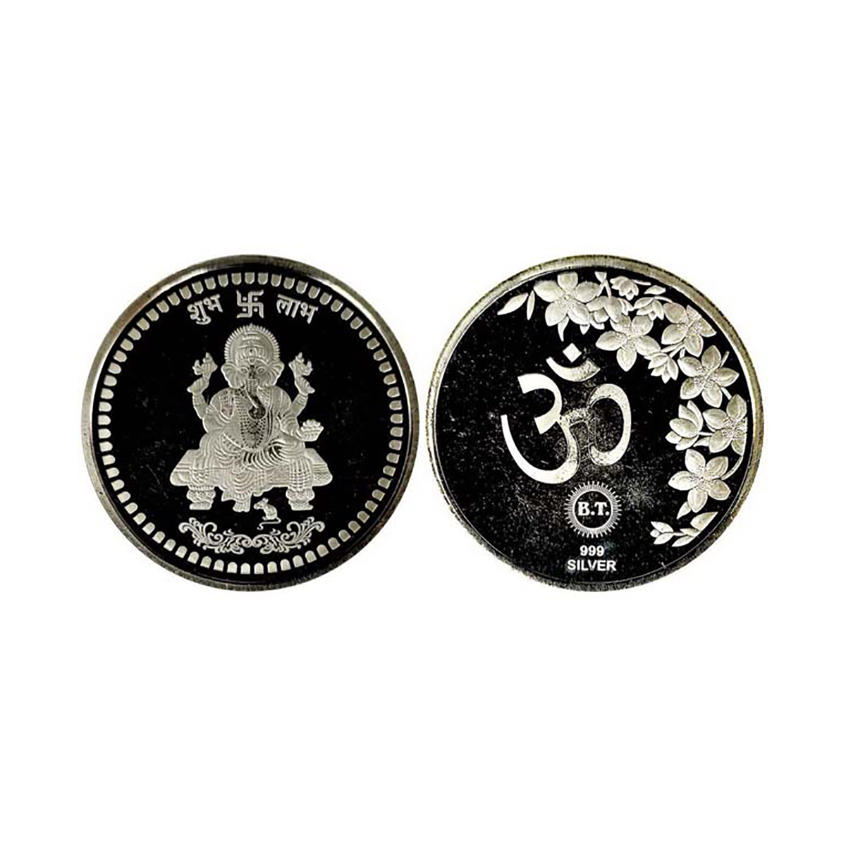 Ganesha Medal, Silver, 25g, obv. Lord Ganesha seated on a pedestal within an arch rev. OM.