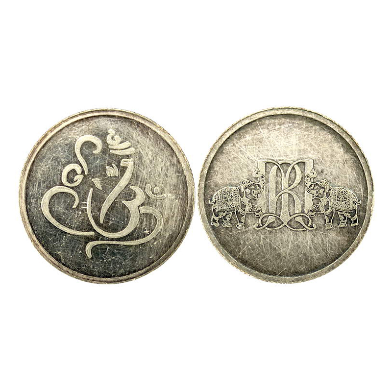 Ganesha Medal, Silver 25g. Struck on a bulky planchet. Obv. Line drawing of lord Ganesha. 