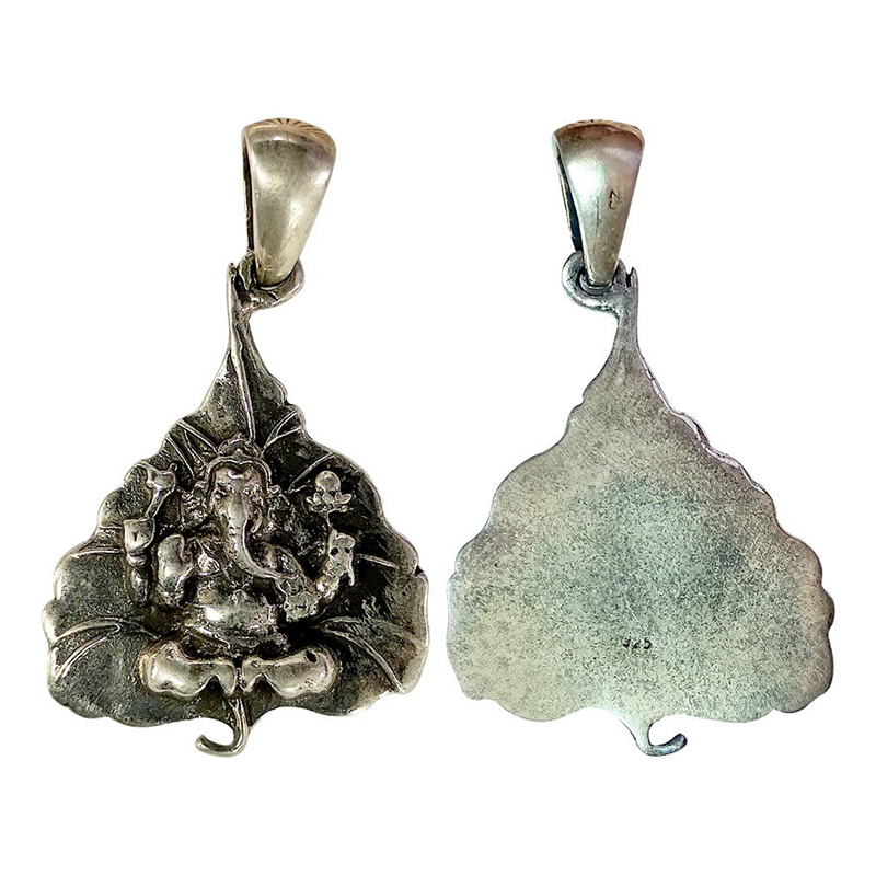 Stylised Ganesha medal, Silver, 9g. Pipal leaf shaped planchet. Obv. Ganesha i. Rev. Blank