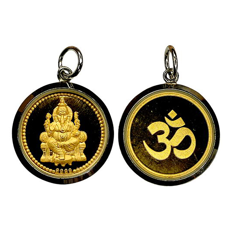 Stylised Ganesha medal, Silver and gold gilt ,6 g. Obv. Ganesha rev. OM. EF. Scarce. ...