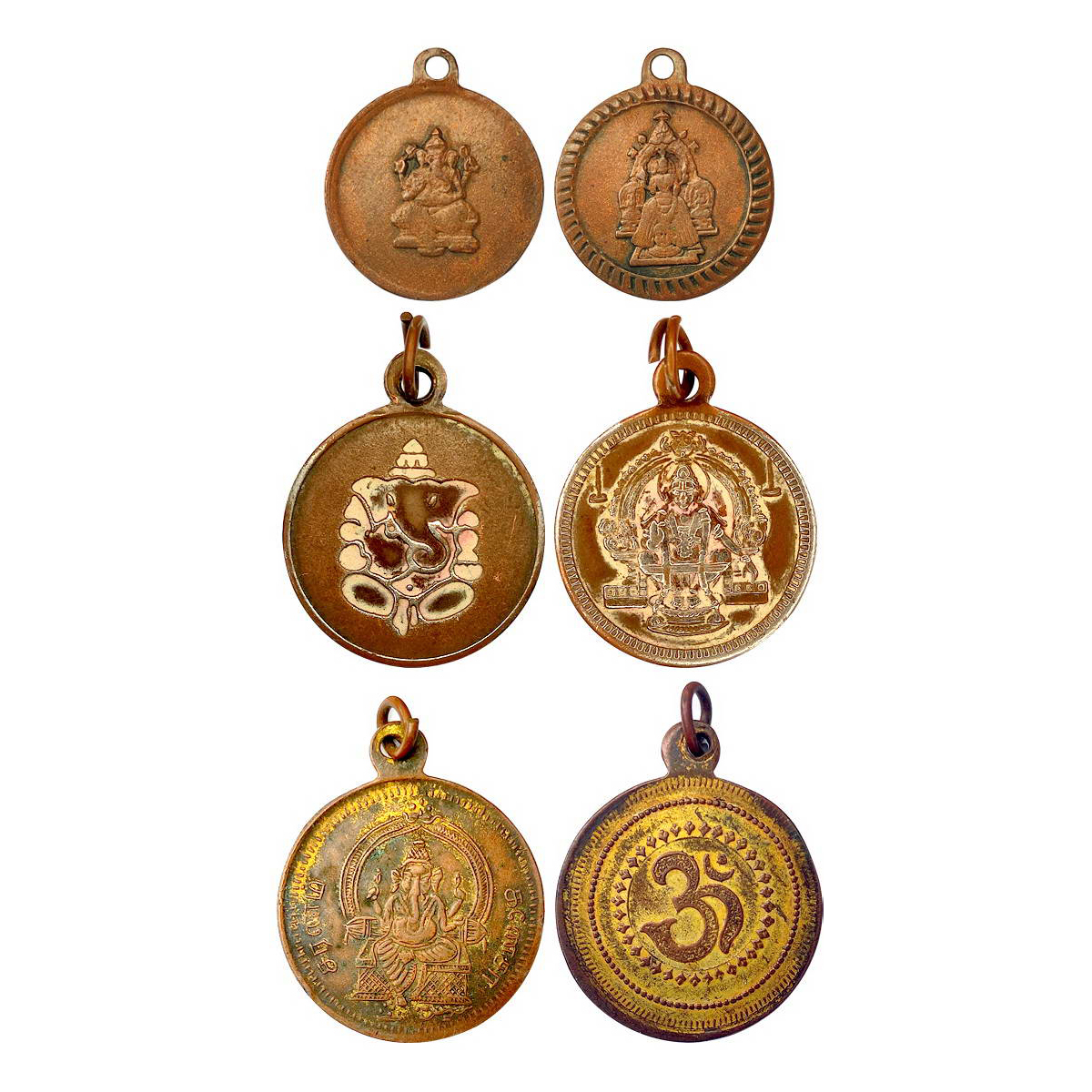 Mixed Alloy, Ganesha medal, Bronze, and copper. 3 pieces. Obv. Ganesha. Rev. Om and other 