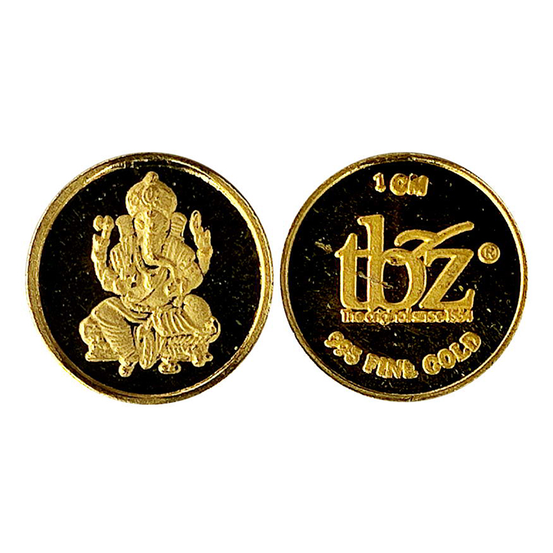 Ganesha, gold, 1g. Issued by the jeweller Trivoban das Bhimji Zaveri (TBZ) Obv. Ganesha se