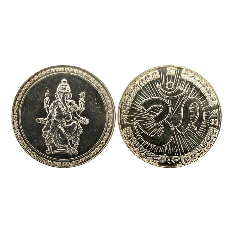 Ganesha, silver, 15g. Obv. Ganesha seated on a throne. Rev. OM at centreand Sri Shubh labh