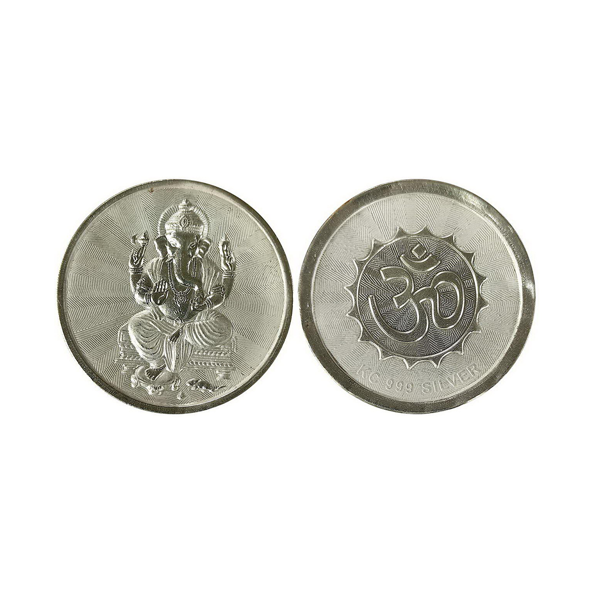 Ganesha, silver, 10g. Large hollow token Obv. Ganesha seated on a pedestal. Rev. OM. UNC. 