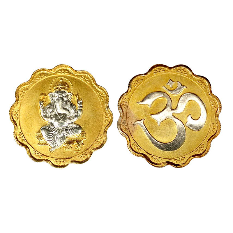 Ganesha, Gold gilt ON silver, 10g. Obv. Ganesha seated on a pedestal Rev. OM is struck on 