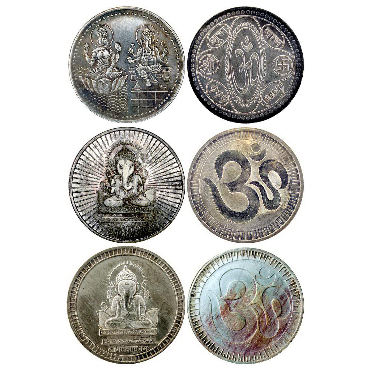 Ganesha, three old tokens. silver, 10g. each Obv. Ganesha. Rev. OM .All three different. U