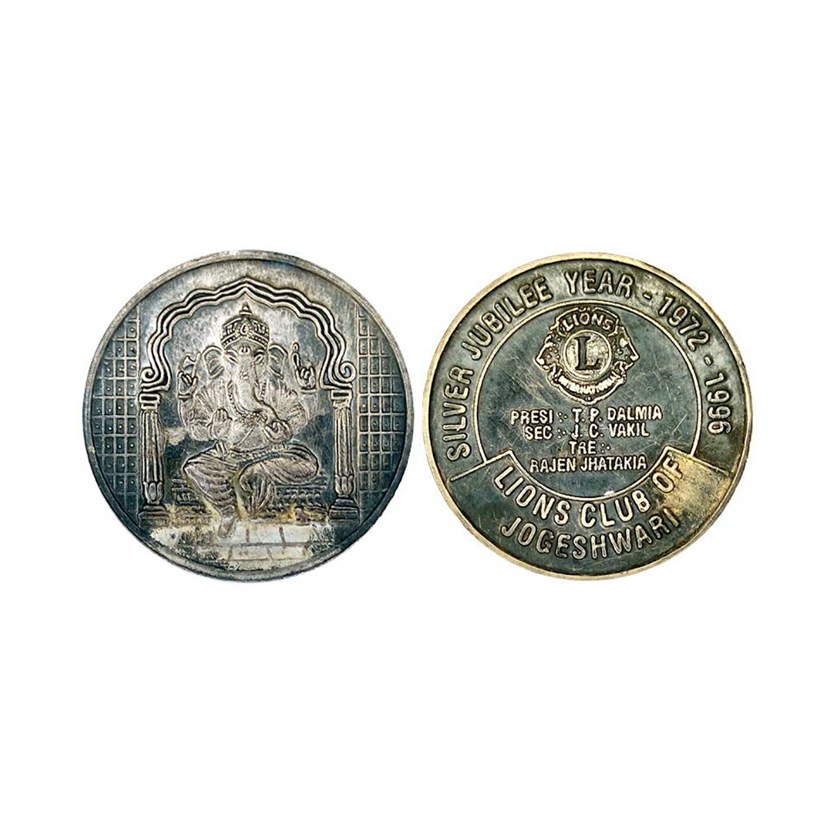 Ganesha, Silver, 10g. Lions club Token Obv. Ganesha seated within an Arch. Rev. Logo and l