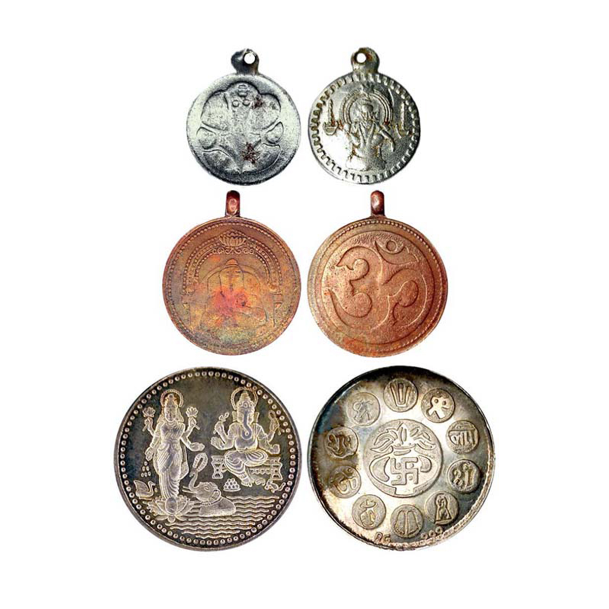 Ganesha, Copper, steel and white metal. 3pcs. All different in size and weight etc. obv. G
