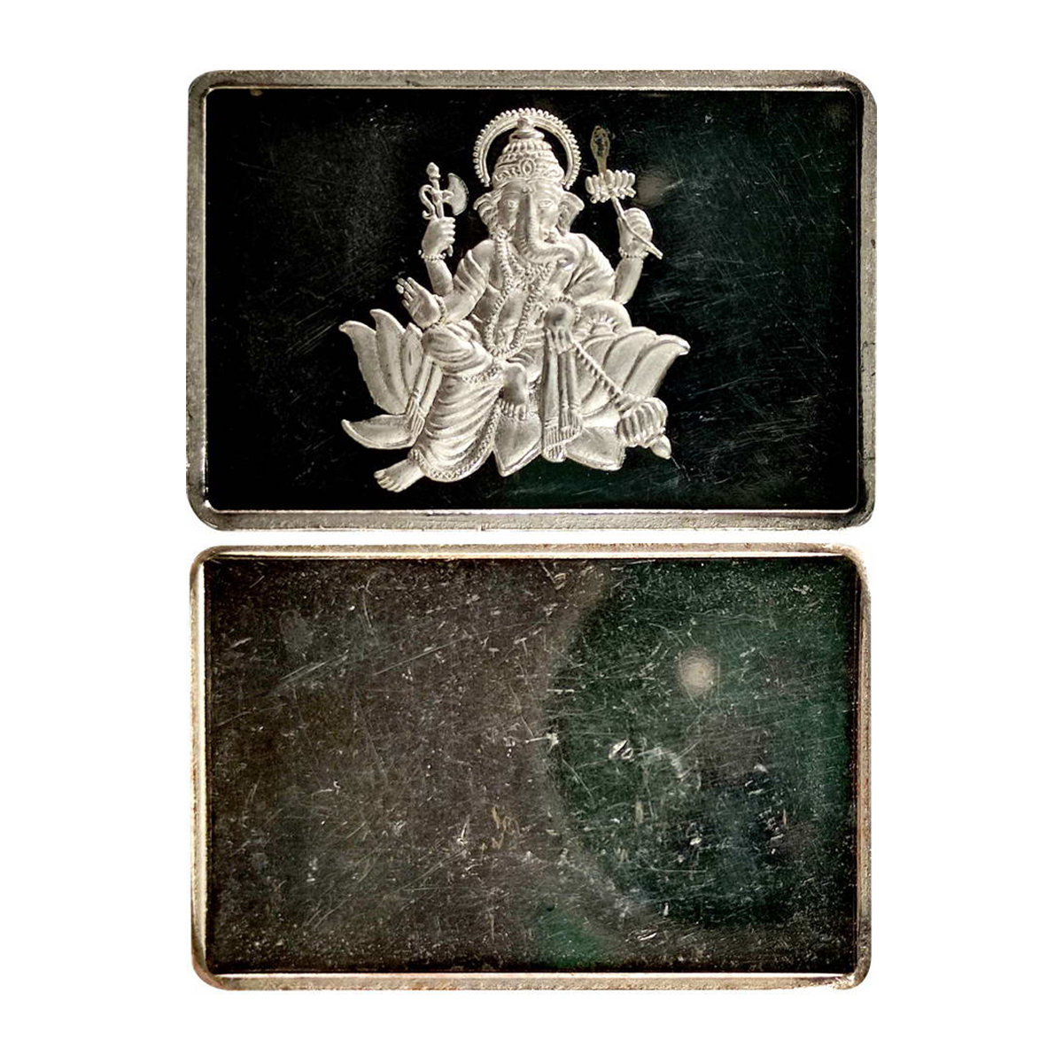 Ganesha, rectangular bar, Silver, 100g. Obv. Ganesha seated on a lotus. Rev. blank. UNC. R
