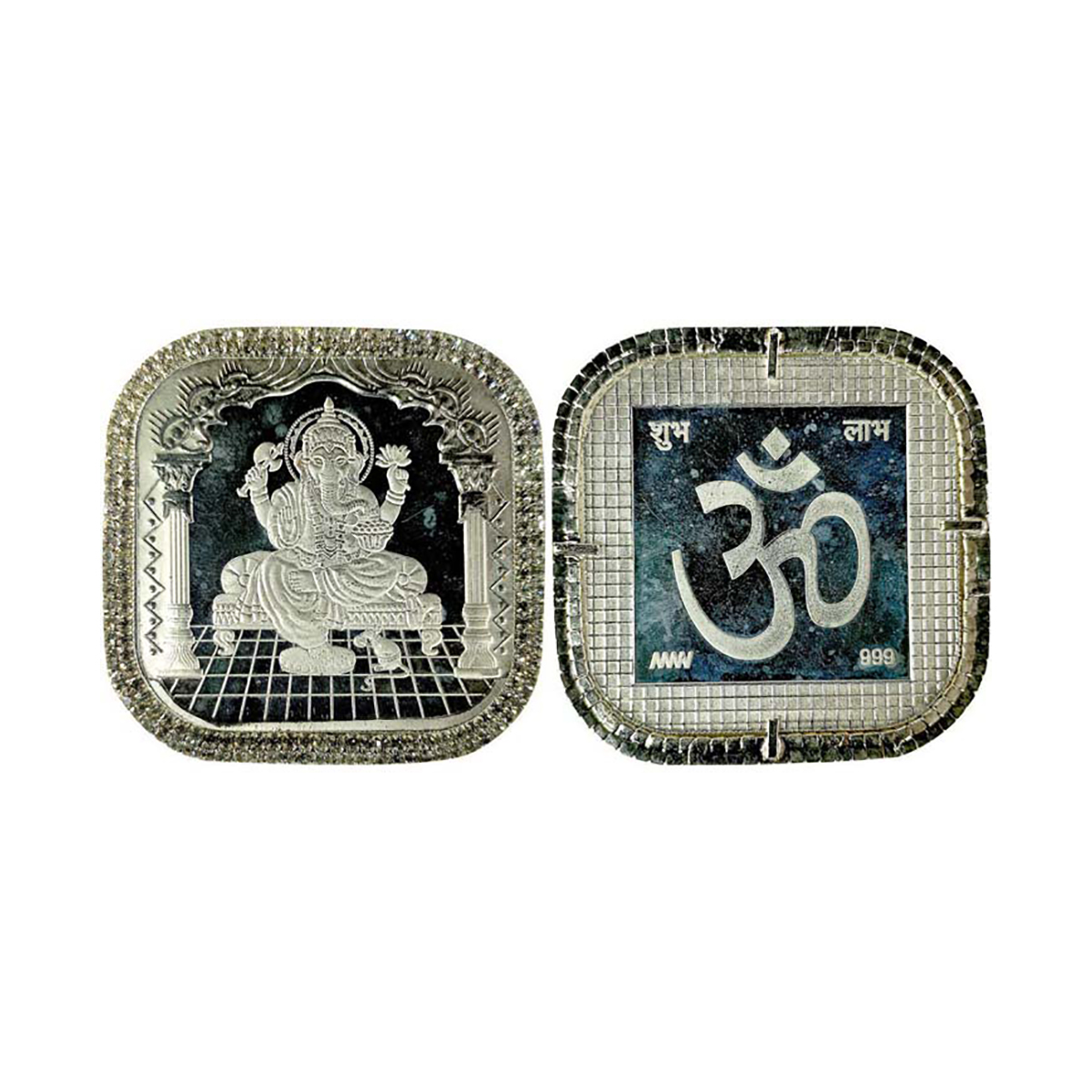 Ganesha, Square bar set within a holder of semiprecious stone. Silver, 52g. Obv. Ganesha s