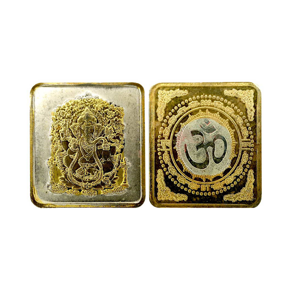 Ganesha, Square bar, mixed Alloy on Silver, 20g. Obv. Ganesha seated on an intricate thron