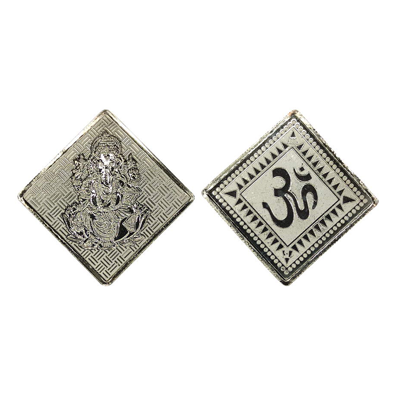 Ganesha, Diamond bar, Silver, 10g. Obv. Ganesha seated on a lotus in a diamond shaped bar.