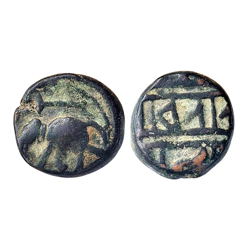 Vijayanagar Empire, Achyutadevaraya, Kasu, Copper, 2.9 g. obv. an Elephant facing left wit