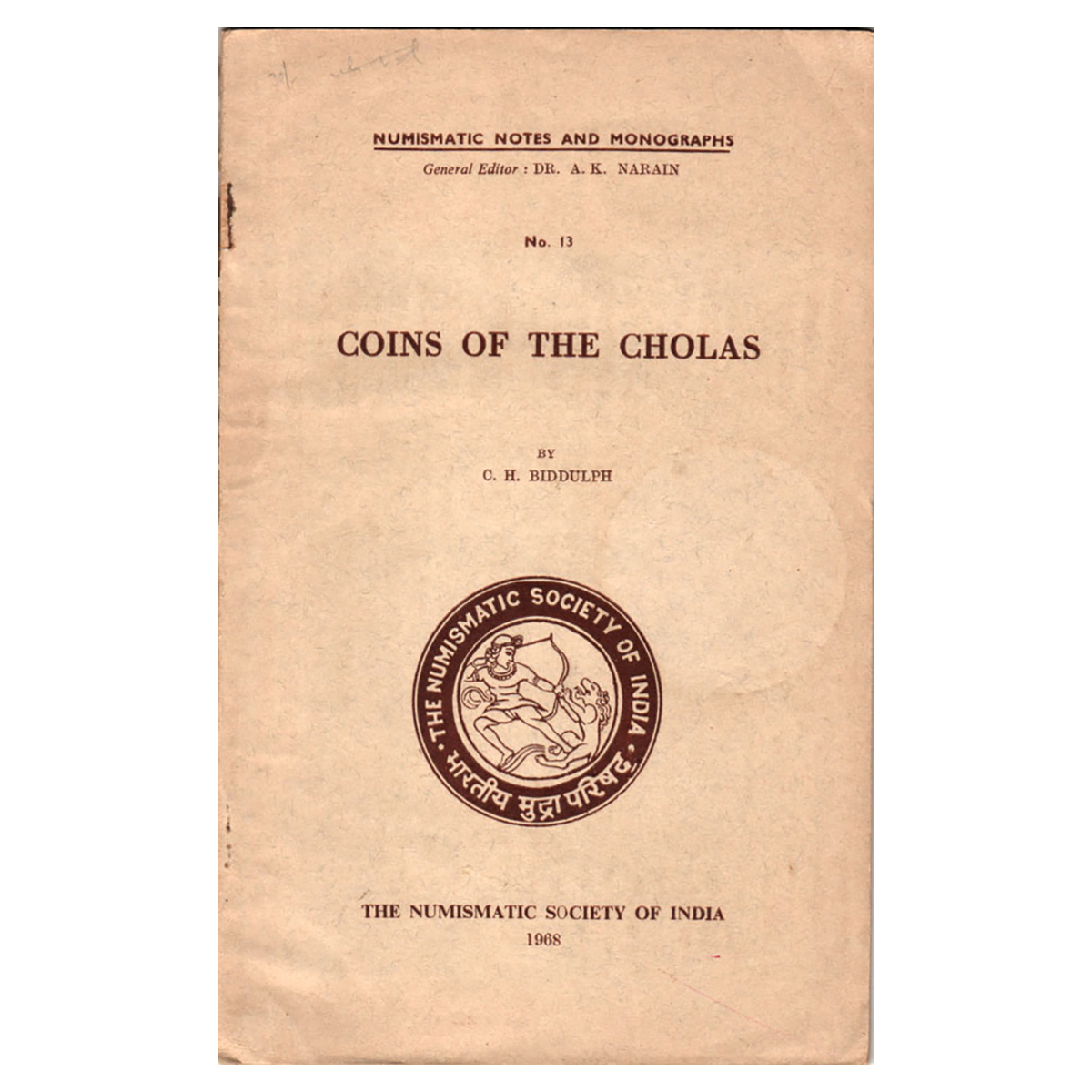 Paper, Book: Coins of the Cholas, by C. H. Biddulph. Published by the Numismatic Society o
