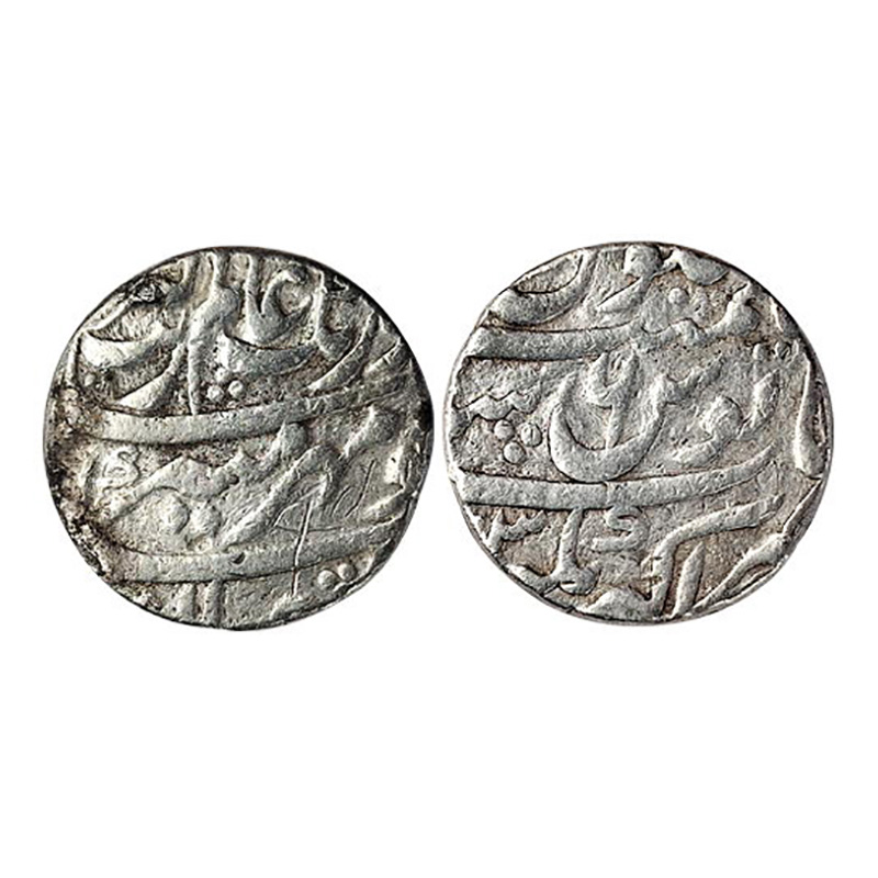Aurangzeb, Rupee, Akbarnagar mint, RY 6. Mehr Munir couplet, Silver. Complete mint name at