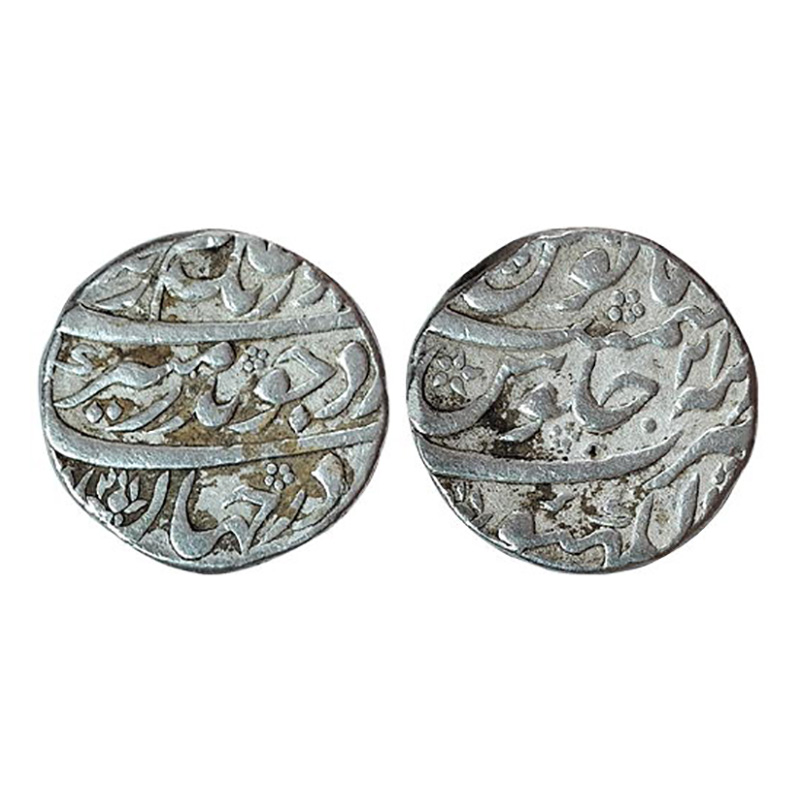 Aurangzeb, Rupee, Lakhnau mint, RY 21, Silver. Complete mint name at bottom on rev. About 