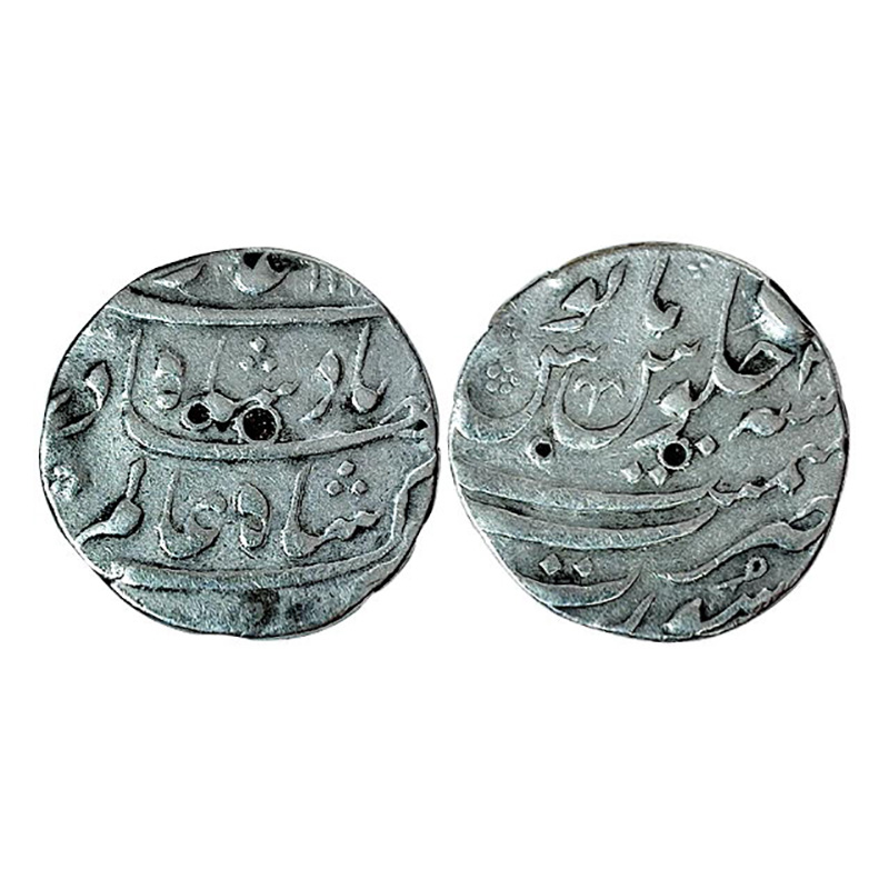 Shah Alam Bahadur I, Rupee, Silver, 11.5 g, Surat mint, complete Mint name at bottom on re