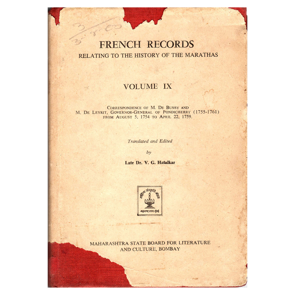 Paper, Book: French Records Relating to the History of the Marathas, Vo. IX, Correspondenc