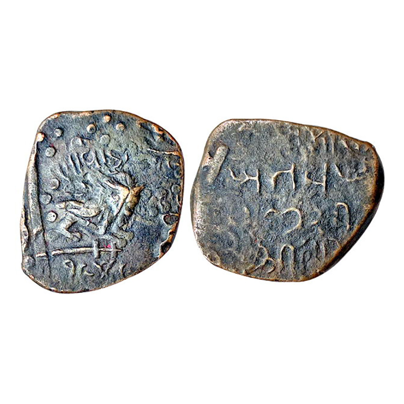 Lunawada, Wakhat Singh Ji (AD 1867-1929 AD), Copper, 7.70 g, Square Paisa, a roaring Lion 