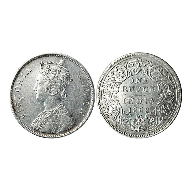 Victoria Queen, Rupee, Silver, 1862. Obv B-I, Rev 0/4 Dots. A Scarce variety. Very Fine. R