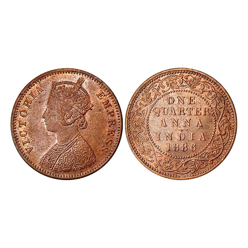 Victoria Empress, Copper, ¼ Anna, 1886, Bombay Mint (Prid# 641). Uncirculated. Rare. ...