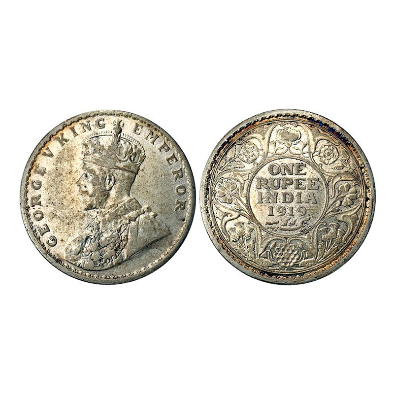 George V, Error Rupee, Over date type, 1919 re-engraved over 8 of 1918, Silver. The last d