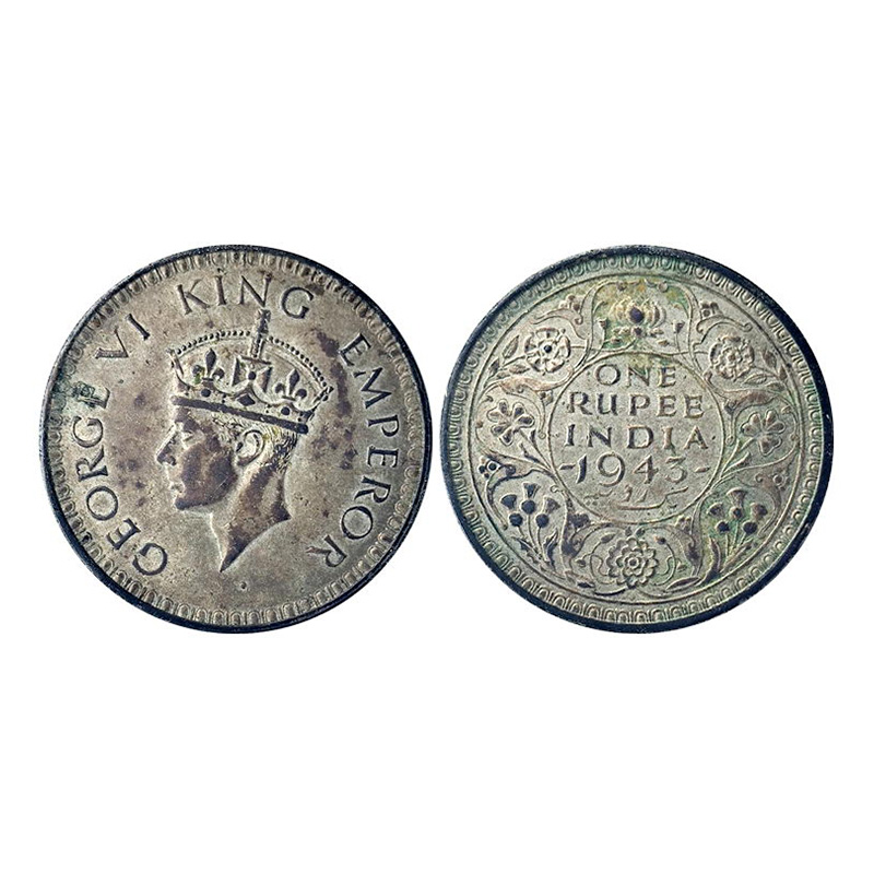 George VI, Silver, Rupee, Bombay Mint, 1943, Large Head & Small 3 type (Prid# 242). Almost
