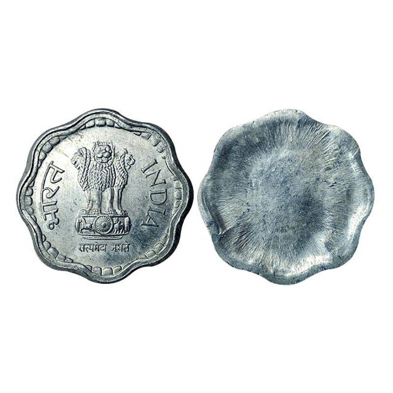 10 Paise Lakhi, Aluminum, Lakhi or Brockage of obverse type of circulation coin. The incus