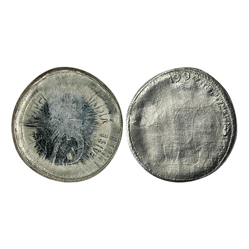 25 Paise Counter-Lakhi, Stainless Steel, Obverse Lakhi or Brockage of obverse type of circ