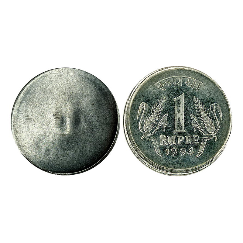1 Rupee Lakhi of Reverse type, Stainless Steel, 1994, Calcutta Mint. The incused reverse w