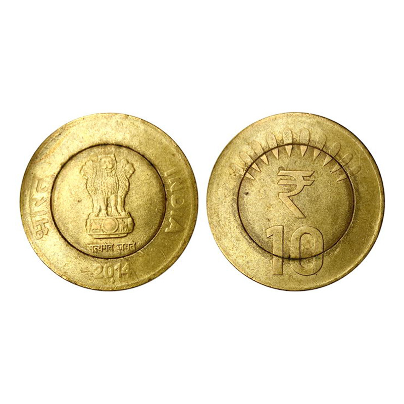 10 Rupees OMS Error, Mono-metal Nickel-Brass instead of bi-metal, 2014, Mumbai Mint. Struc
