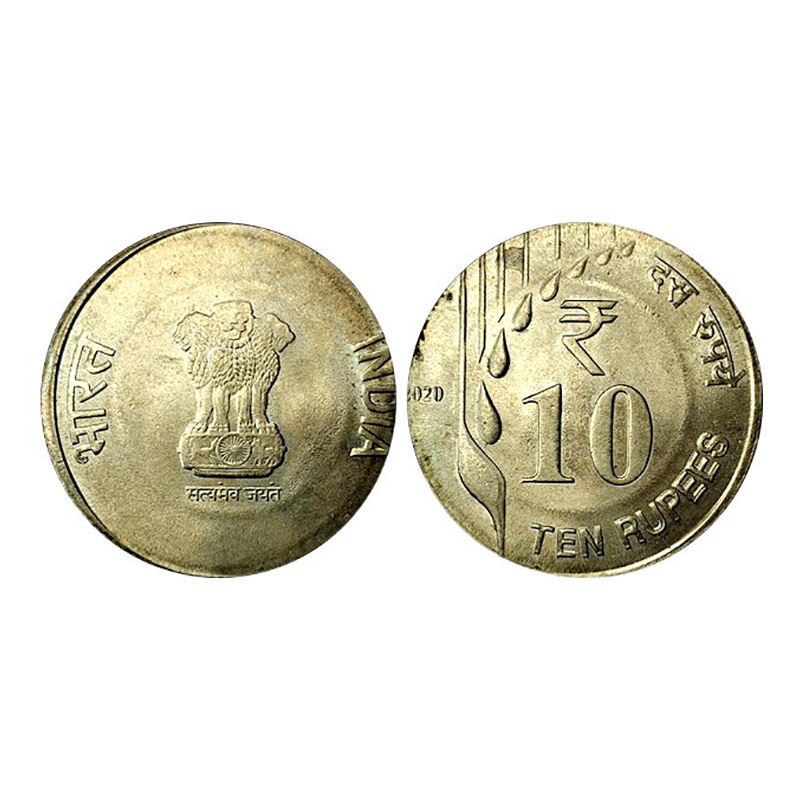 10 Rupees OMS Error, Mono-metal Nickel-Brass instead of bi-metal, 2020, Kolkata Mint. Stru