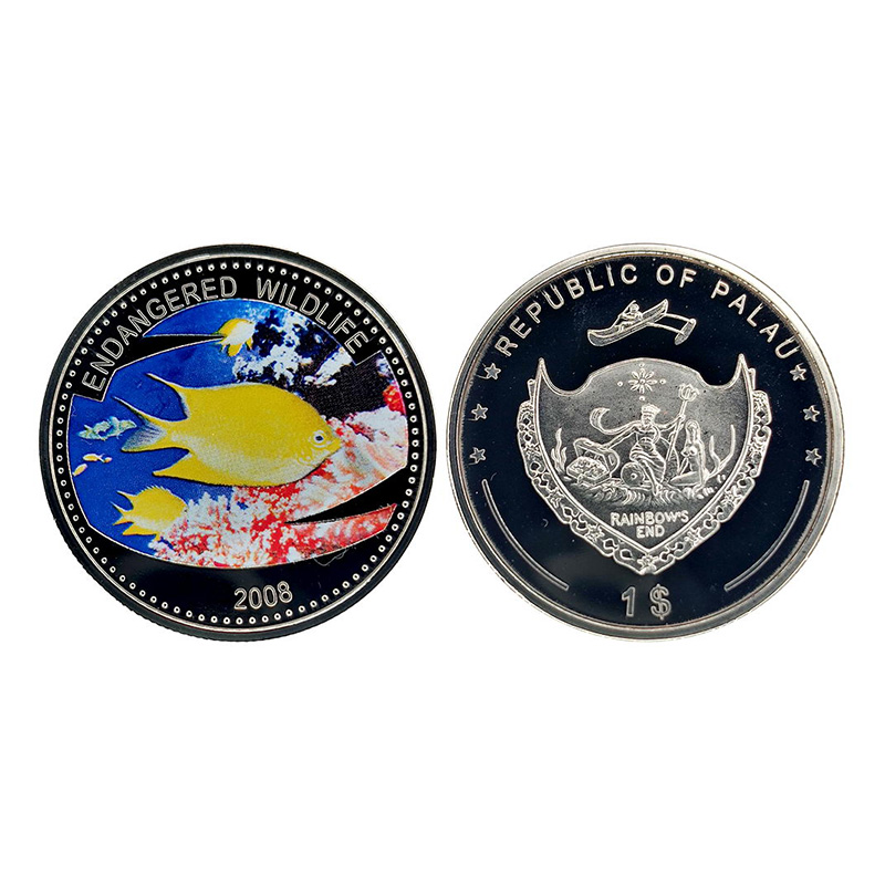 Cupro - Nickel, Palau, 1 Dollar Proof, Cupri-Nickel and Enamel, 2008, 27 gms. Endangered W
