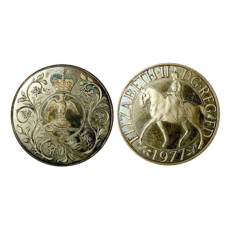 St. Helena, Silver, 25 Pence Proof, 1977, 1 Oz. Queen’s Silver Jubilee issue, Queen on hor