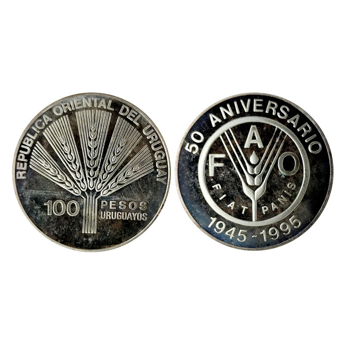 Uruguay, Silver, 100 Pesos Proof, 50th Aniiversary of FAO 1945-1995. Proof. ...