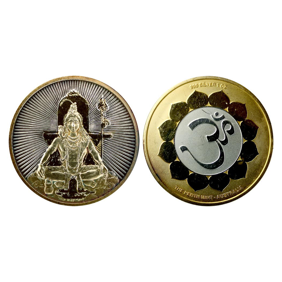 Perth Mint, Australia, Shiva Token, Ounce, 31.4 g. Gold gilt on Silver, Proof, Obv. Lord S