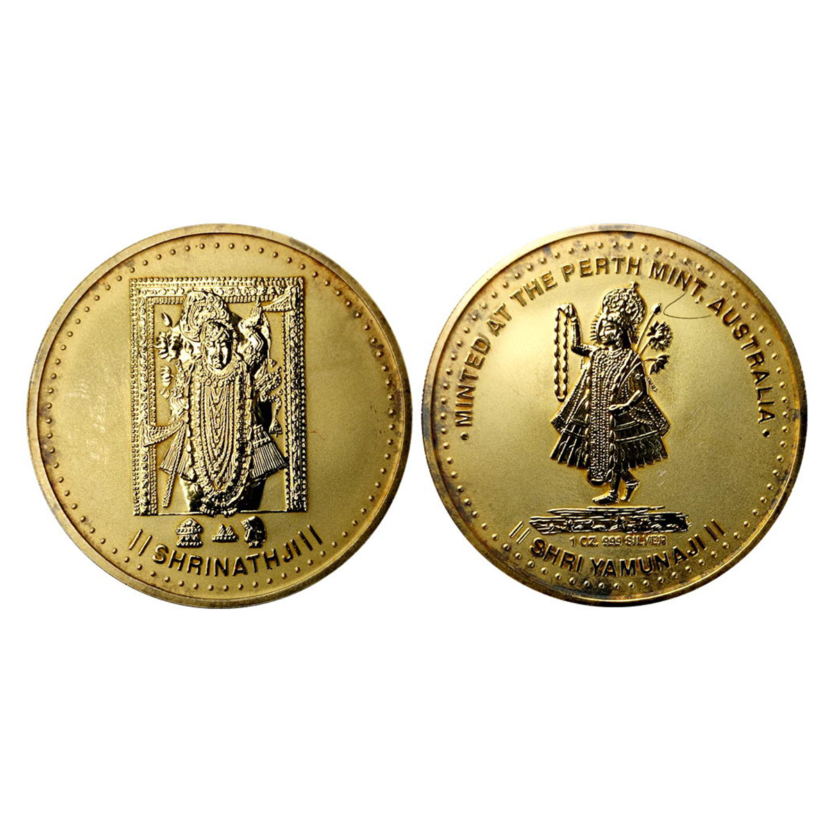 Perth Mint, Australia, Shreenathji Token, Ounce, 31.4 g. Gold gilt on Silver, Proof, Obv. 